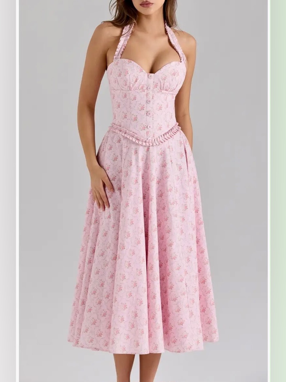House of CB Georgie Pink Halter Midi Dress XS Bigger Cup D-E - Picture 2 of 9